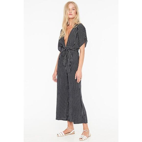 FAITHFULL THE BRAND Sz 2 US Cedric Jumpsuit San Cristobal Stripe Black White NWT - Picture 2 of 11